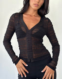 Image of Jichan Ruched Long Sleeve Top in Mesh Black