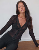 Image of Jichan Ruched Long Sleeve Top in Mesh Black