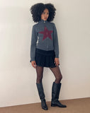 Image of Jimena Zip Through Cardigan in Grey with Burgundy Star Motif