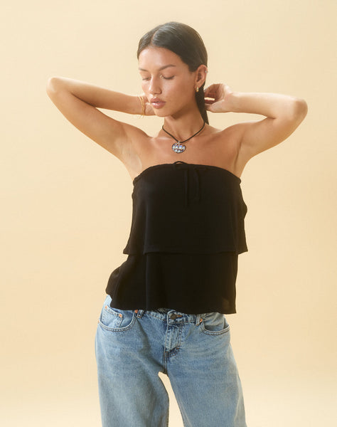 image of Jimin Layered Bandeau Top in Crinkle Black