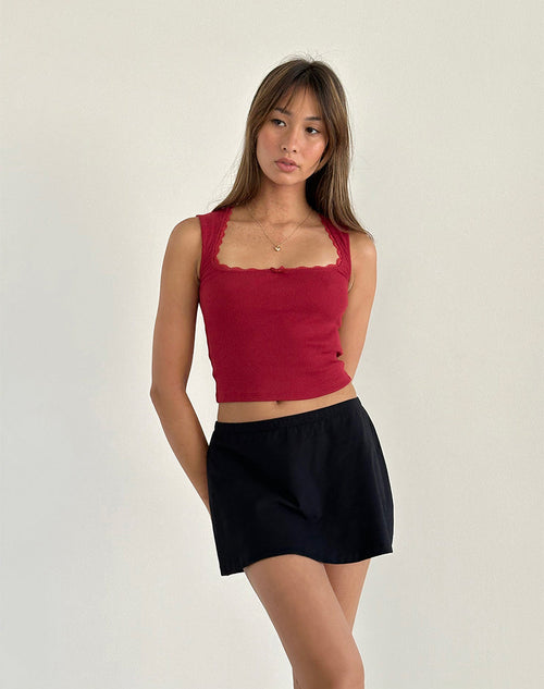 Image of Jinila Top In Adrenaline Red With Lace Trim And Bow