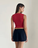 Image of Jinila Top In Adrenaline Red With Lace Trim And Bow