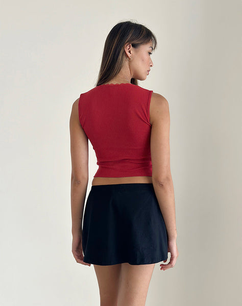 Image of Jinila Top In Adrenaline Red With Lace Trim And Bow