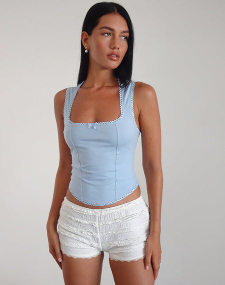 Kubra Halter Top in Mesh Light Blue and Brown