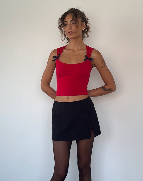 Image of Jiniso Crop Top in Adrenaline Red with Black Bows