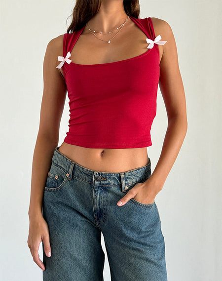 Jiniso Top in White with Red Bows