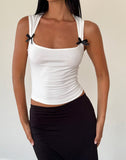 Image of Jiniso Crop Top in Off White with Black Bows