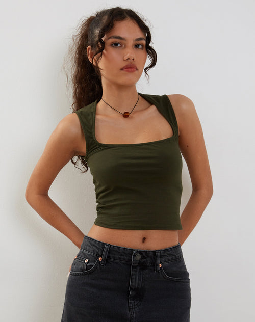 Image of Jinsu Crop Top in Lycra Olive