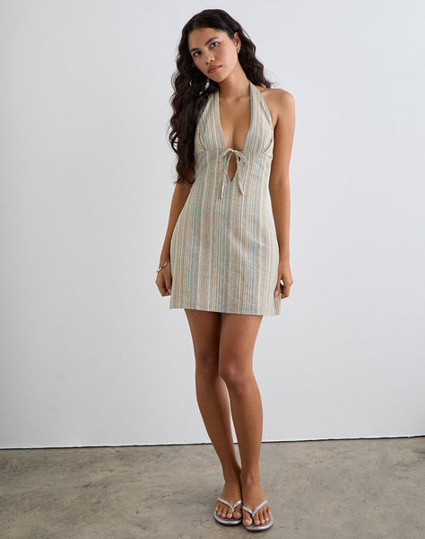 Image of Jioner Mini Dress in Stripe Yellow with Lining