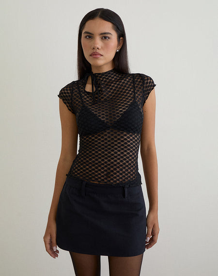 Roula Halter Top in Dragon Flower Black Mint