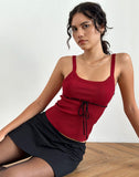 Image of Joanie Rib Cami Top in Red with Black Tie