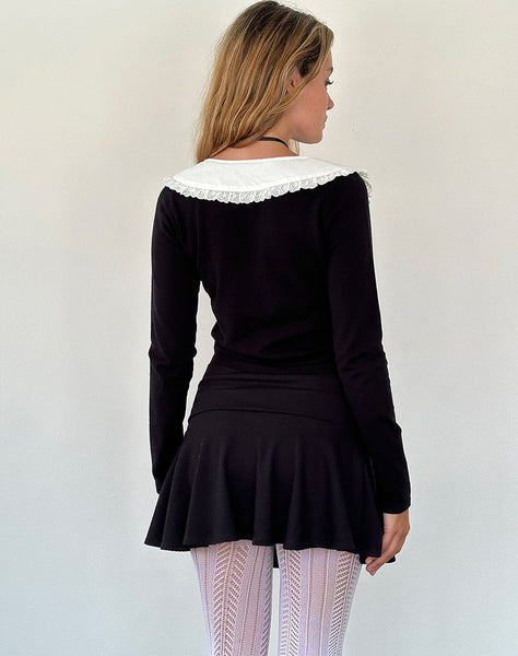 Image of Jodine Knitted Cardigan in Black with White Frill