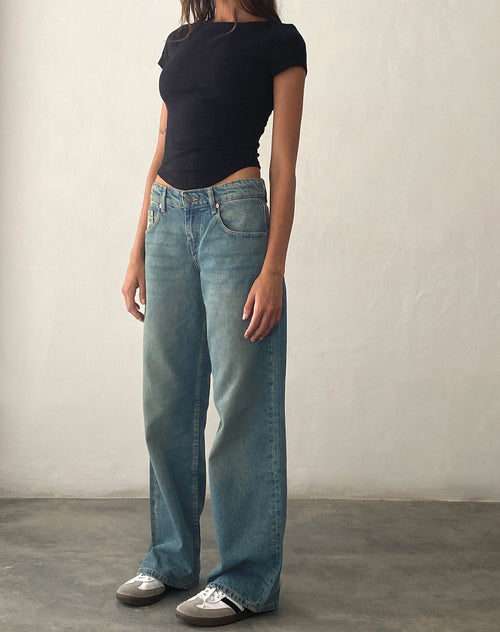 image of Low Rise Parallel Jeans in Vintage Blue Green