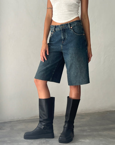 Roomy Low Rise Jorts in Grey Used Bleach