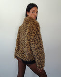 Image of Joji Crop Faux Fur Jacket in Brown Leopard