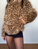 Image of Joji Crop Faux Fur Jacket in Brown Leopard