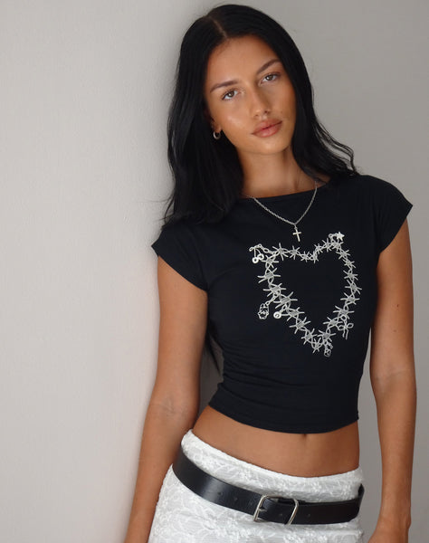 Image of Jonnet Tee in Black with Cutie Thorns Motif