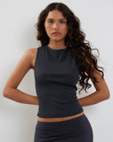 Image of Jordin High Neck Jersey Top in Ribbed Ocean Storm