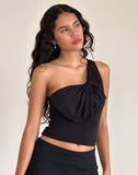 Image of Jovie One Shoulder Slinky Bow Top in Black