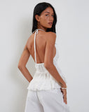 Image of Juanita Frill Halterneck Top in Crochet White