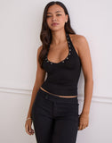 Image of Jugo Halterneck Top in Black with Eyelets