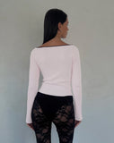 Image of Juhye Knitted Long Sleeve Top in Blush Pink with Black Binding