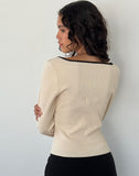 Image of Juhye Knitted Long Sleeve Top in Beige with Black Binding