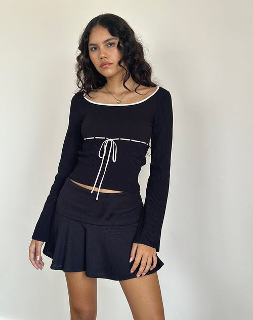 Image of Juhye Knitted Top in Black with Pink