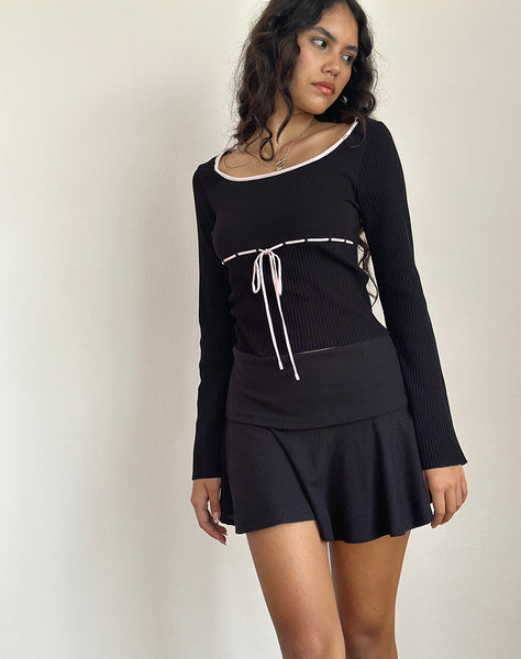 Image of Juhye Knitted Top in Black with Pink