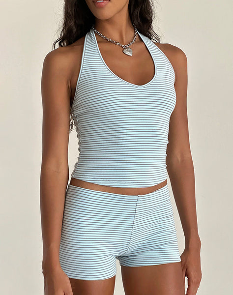 Image of Sera Micro Short in Blue and Grey Jersey Stripe