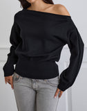 Image of Jalira Asymmetric Cinch Jumper in Stripe Black