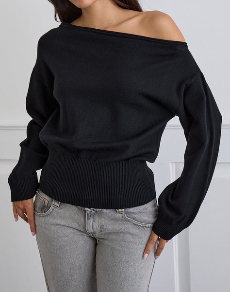Image of Jalira Asymmetric Cinch Jumper in Stripe Black
