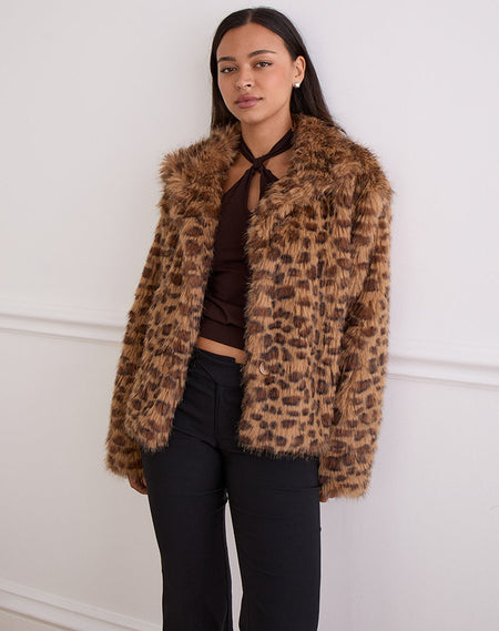 Lirena Longline Coat in Polka Brown