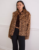 Image of Joji Crop Faux Fur Jacket in Brown Leopard