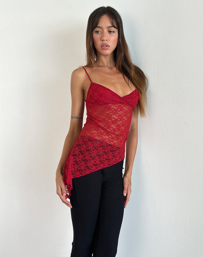 image of Kacha Asymmetric Cami Top in Red Mari Lace