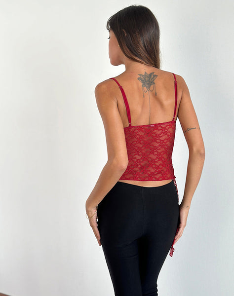 image of Kacha Asymmetric Cami Top in Red Mari Lace