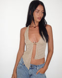 Image of Kacie Waffle Knit Halterneck Butterfly Top in Oat