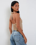 Image of Kacie Waffle Knit Halterneck Butterfly Top in Oat