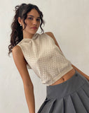 Image of Kaede Hooded Vest Top in a Knitted Natural