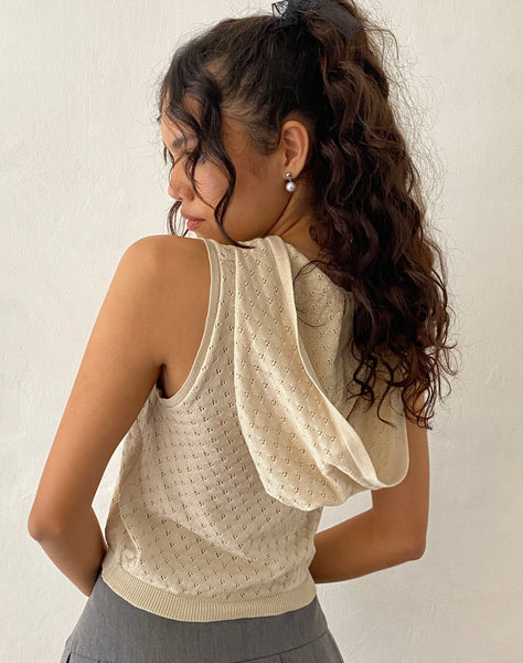 Image of Kaede Hooded Vest Top in a Knitted Natural