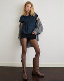 Image of Kaelis Pleated Blouse in Poplin Dark Navy