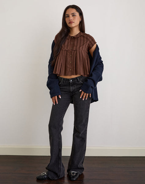 Image of Kaelis Pleated Blouse in Stripe Brown