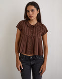 Image of Kaelis Pleated Blouse in Stripe Brown