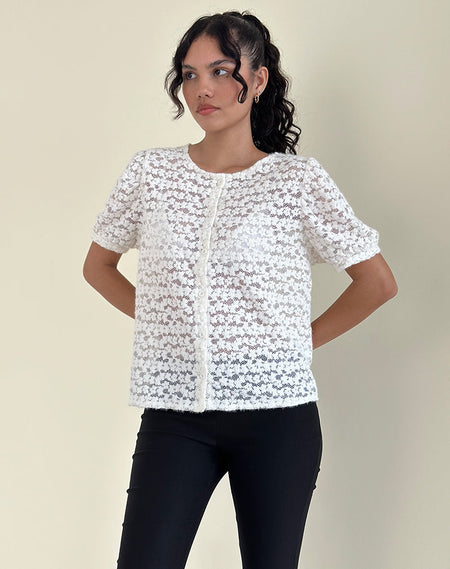 Aspen Puff Sleeve Blouse in Micro Polka White and Black