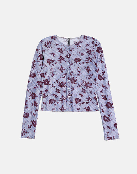 Image of Kahula Top in Lotus Flock Check Lavender