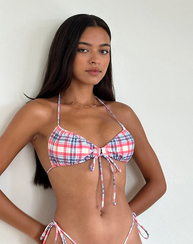 Image of Kaia Bikini Top in Pastel Pink Tartan