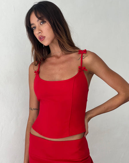 Endah Bardot Top in Poplin Adrenaline Red