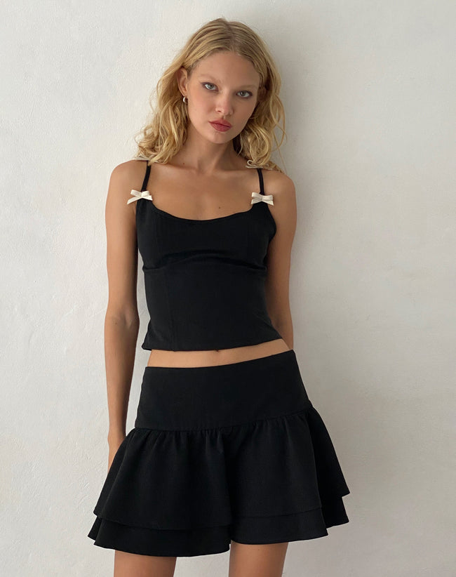 Image of Samrina Pleated Tailored Mini Skirt in Black