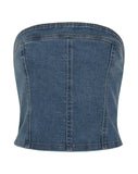 image of Kaiha Denim Bandeau Corset Top in Blue Wash