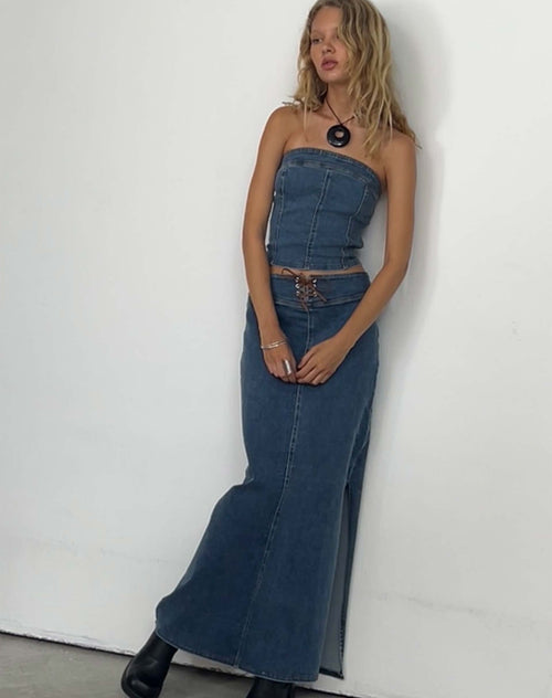 image of Lafille Denim Maxi Skirt in Blue Wash